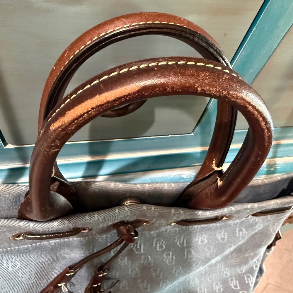 Dooney & Bourke Blue Monogram Canvas Tote with Brown Leather Trim - Picture 3 of 8